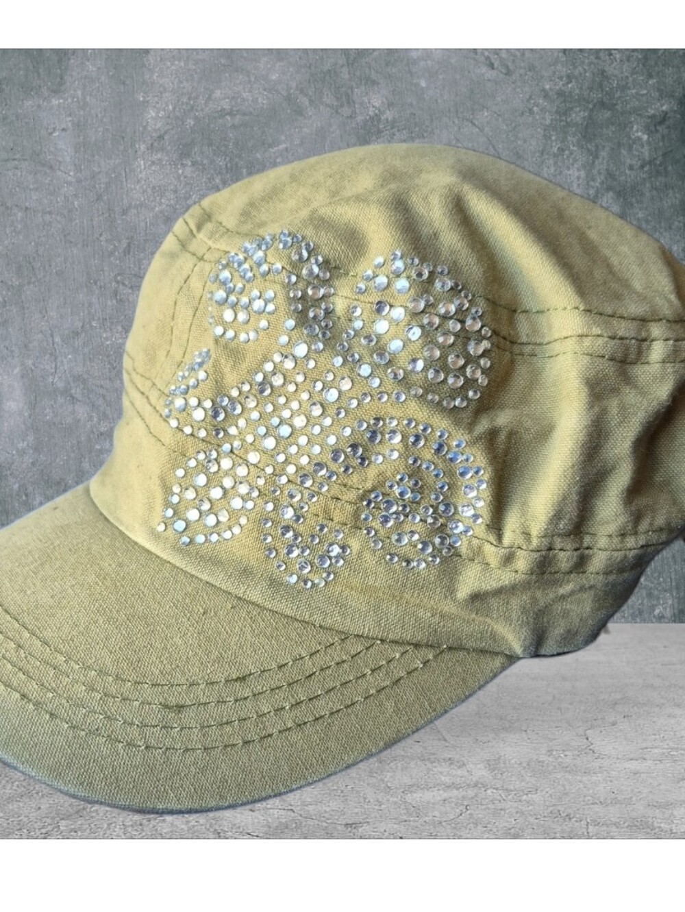 Fleur De Lis Rhinestone Embellished Army Cadet Cap - Picture 3 of 5